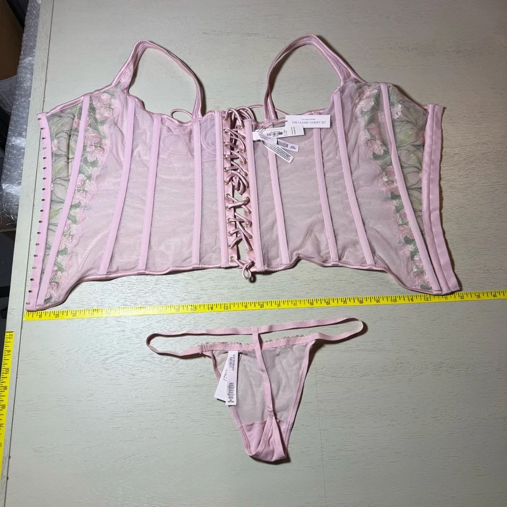 NWT Victoria's Secret Pink Lily Embroidered Corset G String 2 piece Set, Med DD - Picture 6 of 16